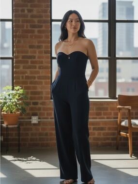 Lilly Pulitzer Strapless Navy Wide-Leg Jumpsuit